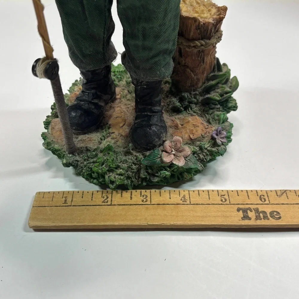 Santa Fisherman Figurine Statue Fishin Pole-Fish-Creel Basket Vest Hat 12